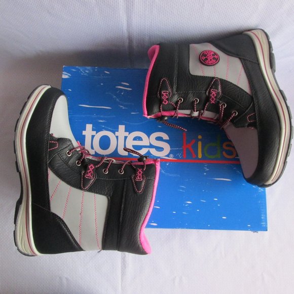 🎀 TOTES BEAVER BIG GIRLS SNOW BOOTS; BLACK - PINK - GREY (SIZE 6) 🎀 - Picture 10 of 16